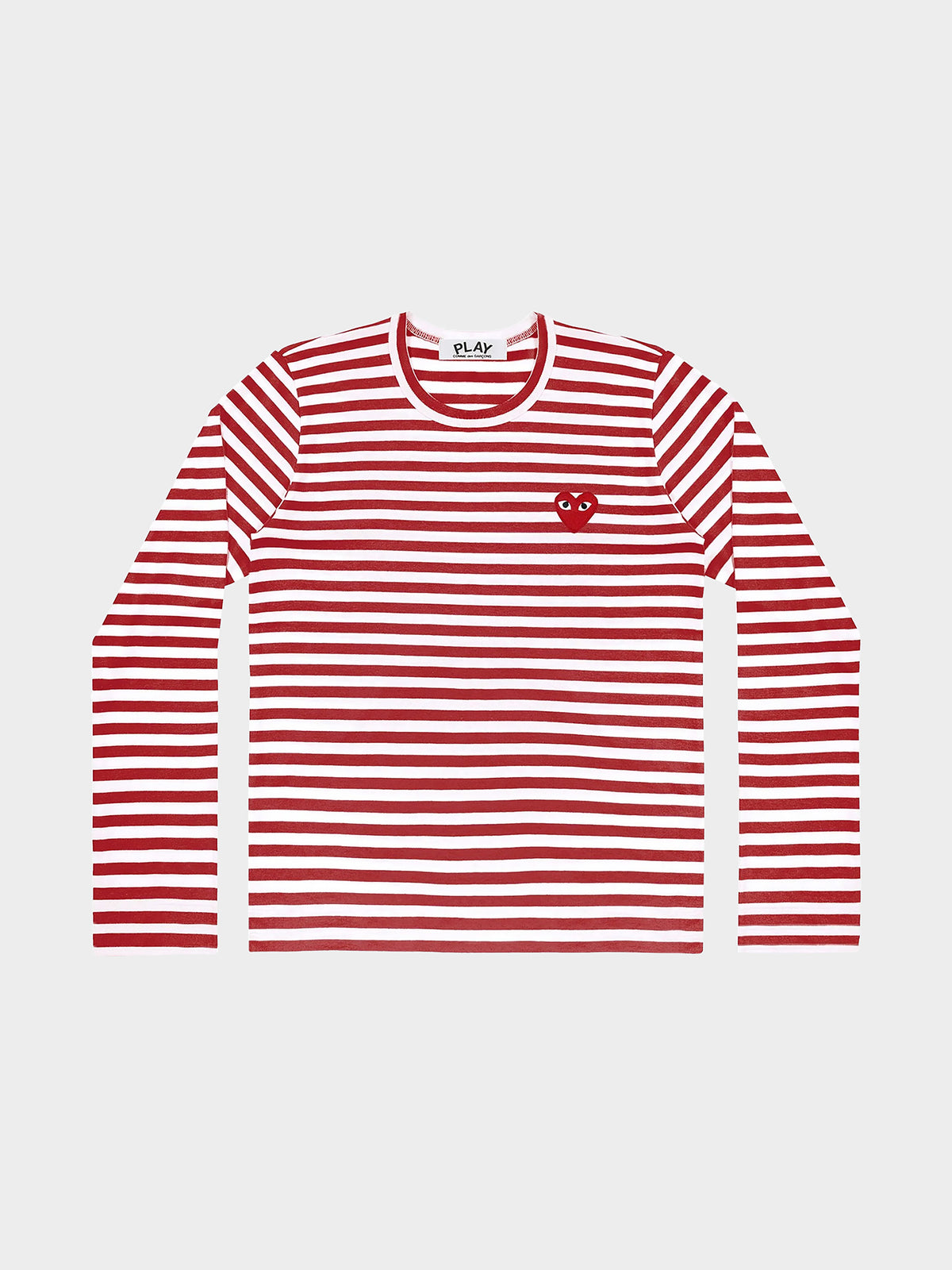 CDG Play Striped Longsleeve - Red Emblem Knit in Farbe red