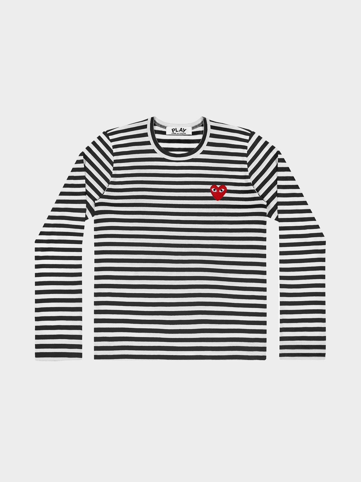 CDG Play Striped Longsleeve - Red Emblem Knit in Farbe black