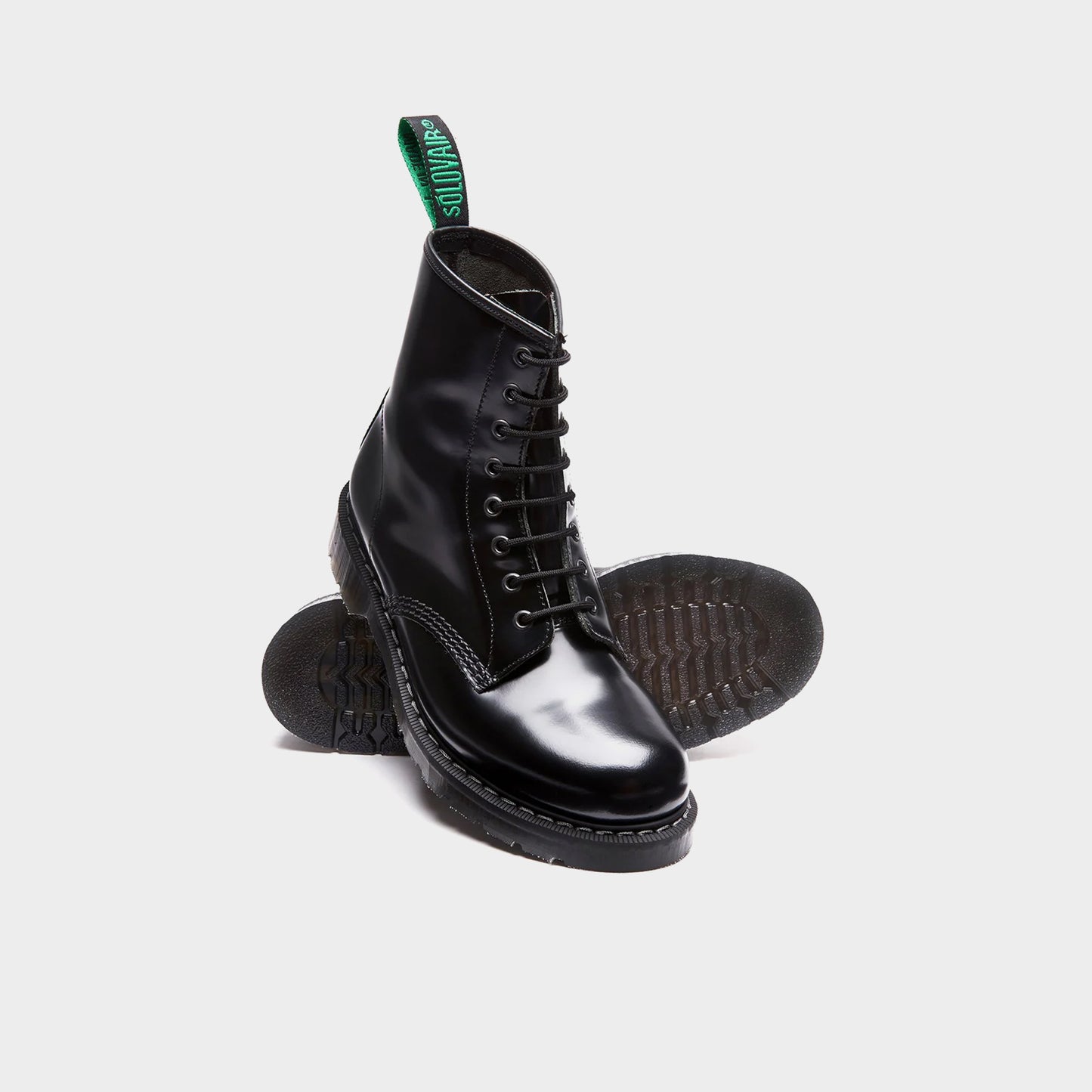 Solovair Hi-Shine 8 Eye Derby Boot in Farbe schwarz