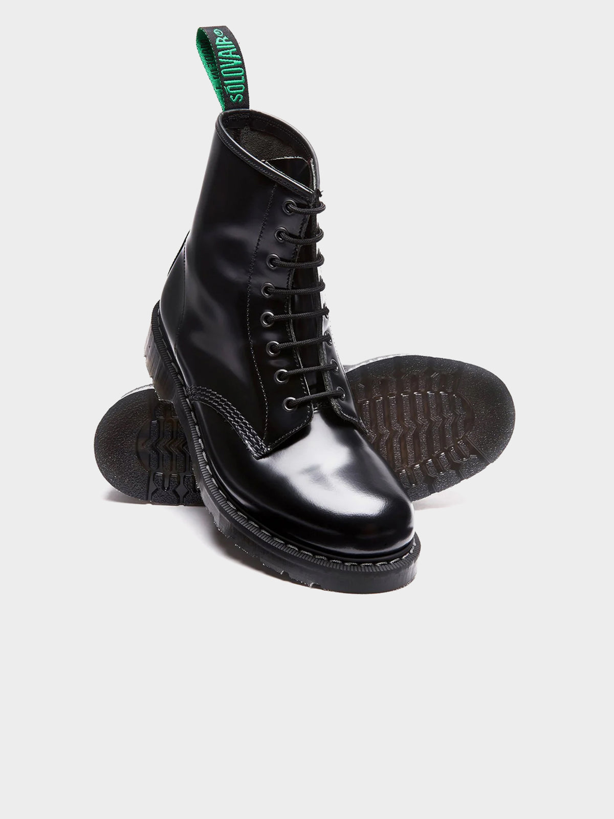 Solovair Hi-Shine 8 Eye Derby Boot in Farbe schwarz