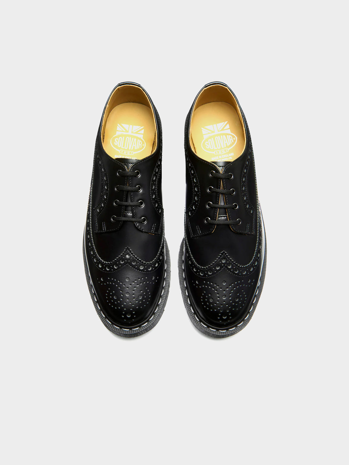 Solovair Hi-Shine 4 Eye American Derby Brogue Shoe in schwarz