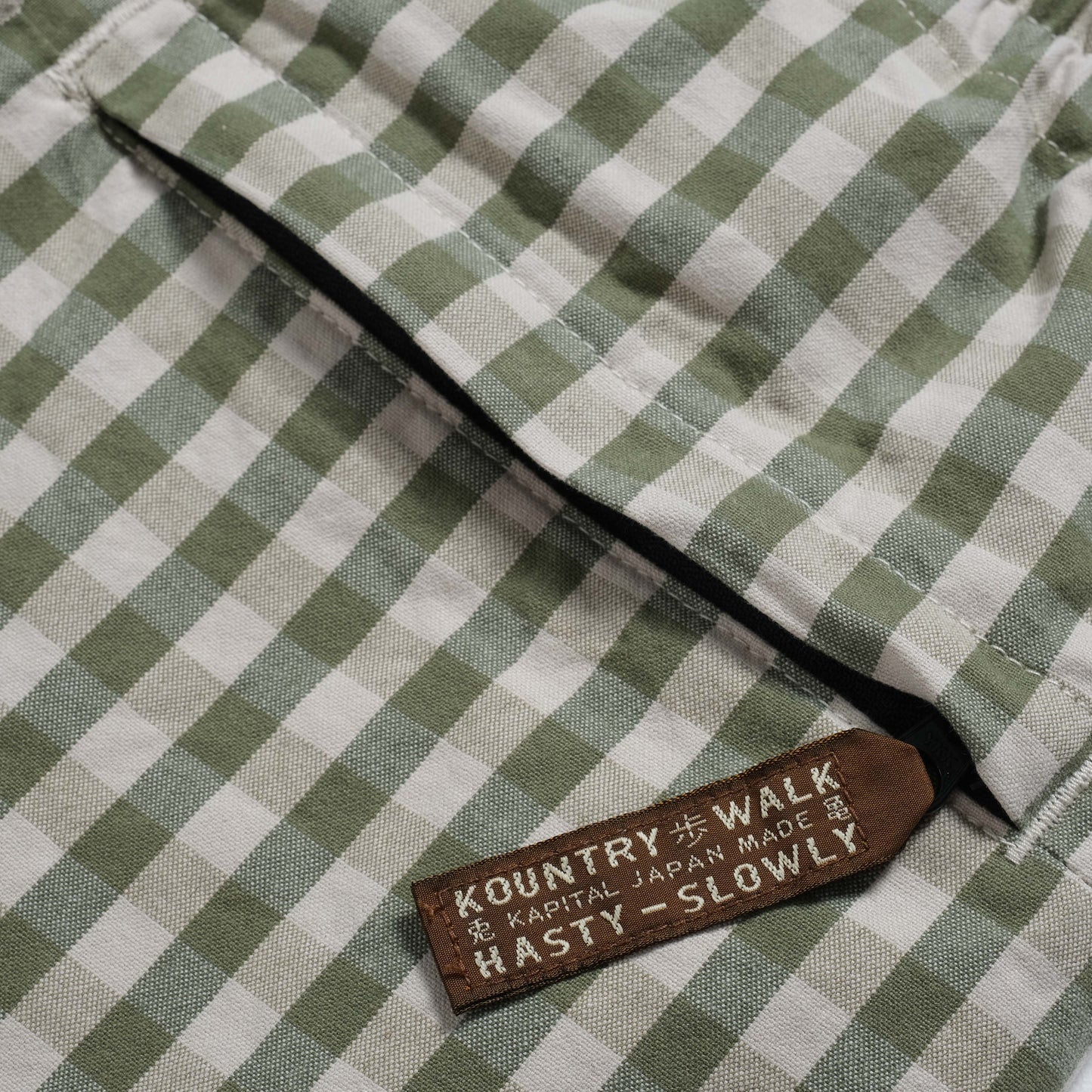 Kapital OX Gingham Rude Baggy Pants in Farbe khaki