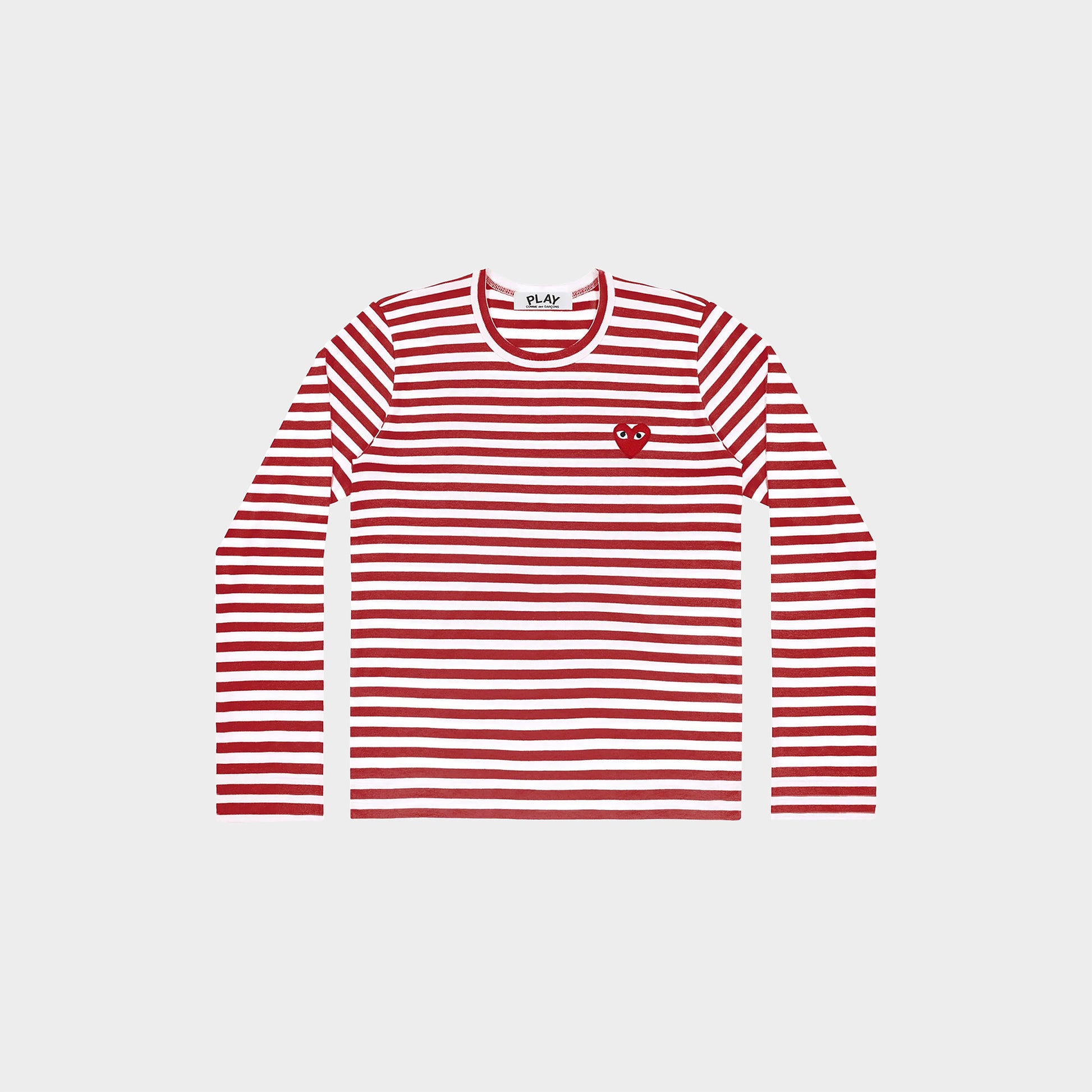 CDG Play Striped Longsleeve - Red Emblem Knit in Farbe red