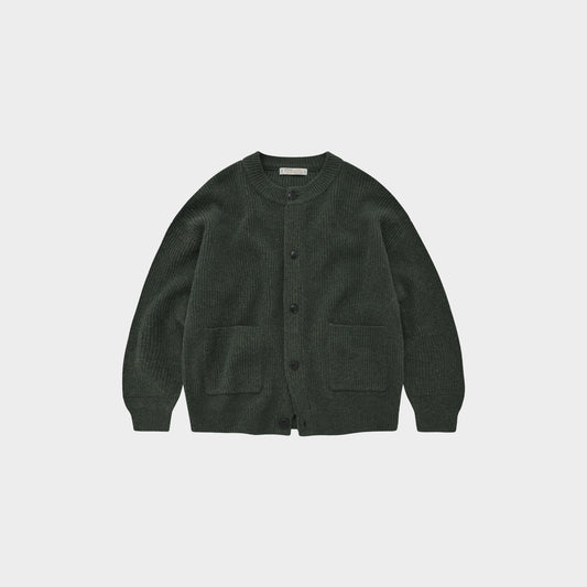 Heavy Wool Round Cardigan Forest Green
