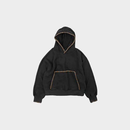 Needle Stitch Pullover Hoody Black Brown