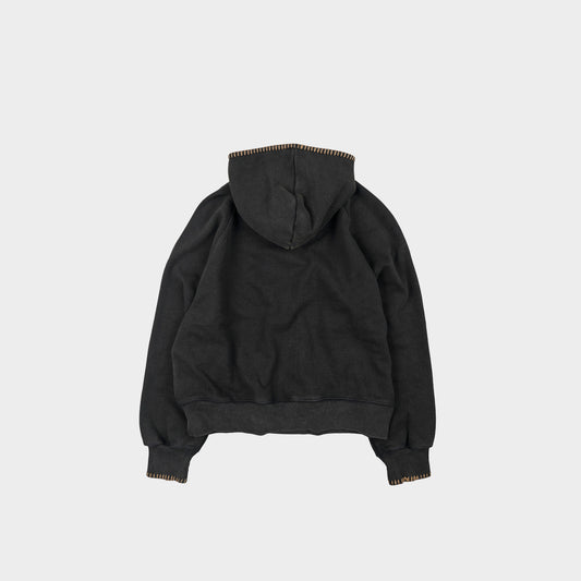 Needle Stitch Pullover Hoody Black Brown