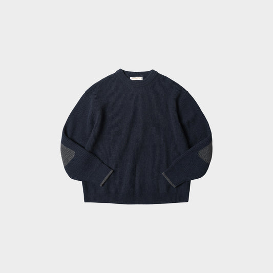 Patch Round Pullover Knit Navy
