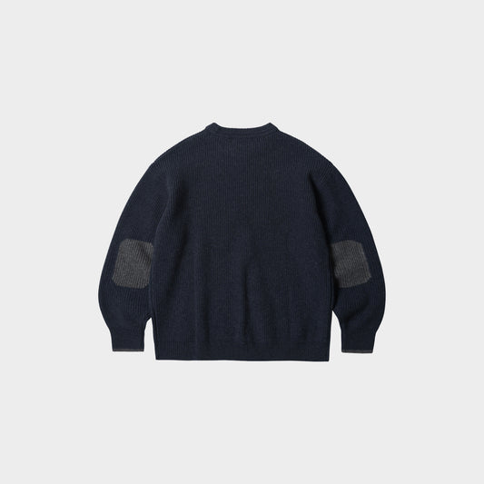 Patch Round Pullover Knit Navy
