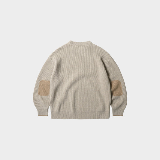 Patch Round Pullover Knit Oatmeal