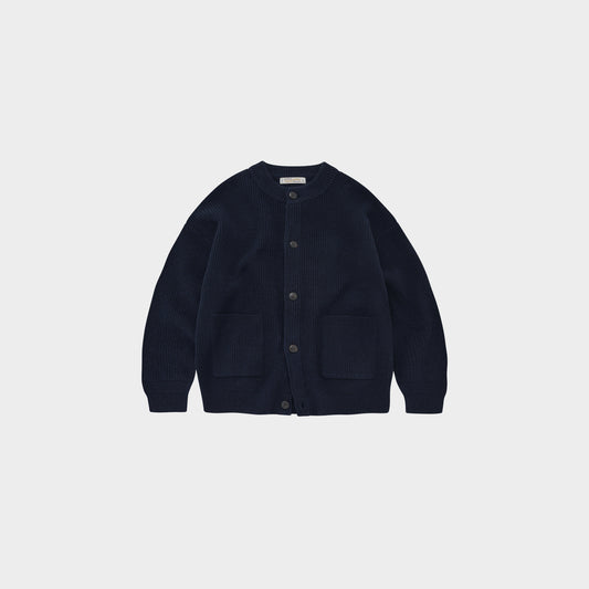 Heavy Wool Round Cardigan Navy