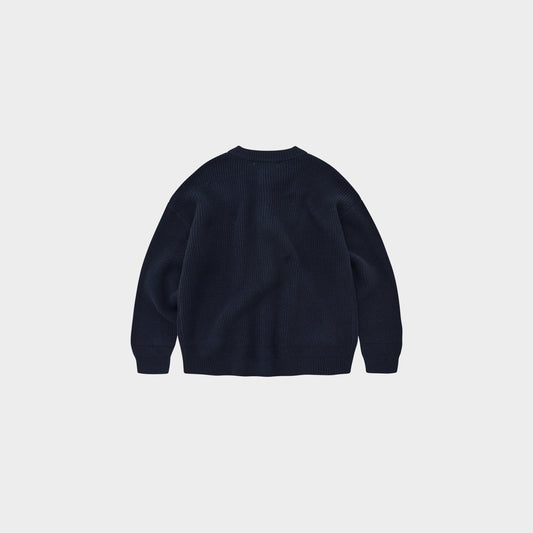 Heavy Wool Round Cardigan Navy