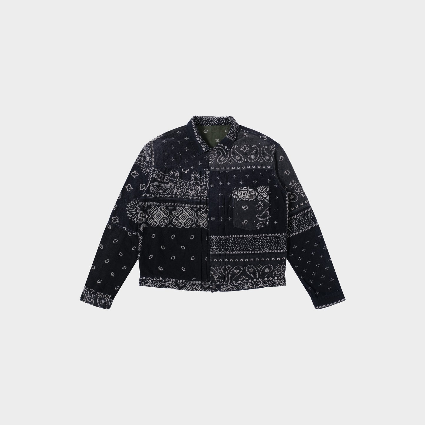 Kapital Flannel Reversible Bandana Print Jacket in Farbe black_khaki