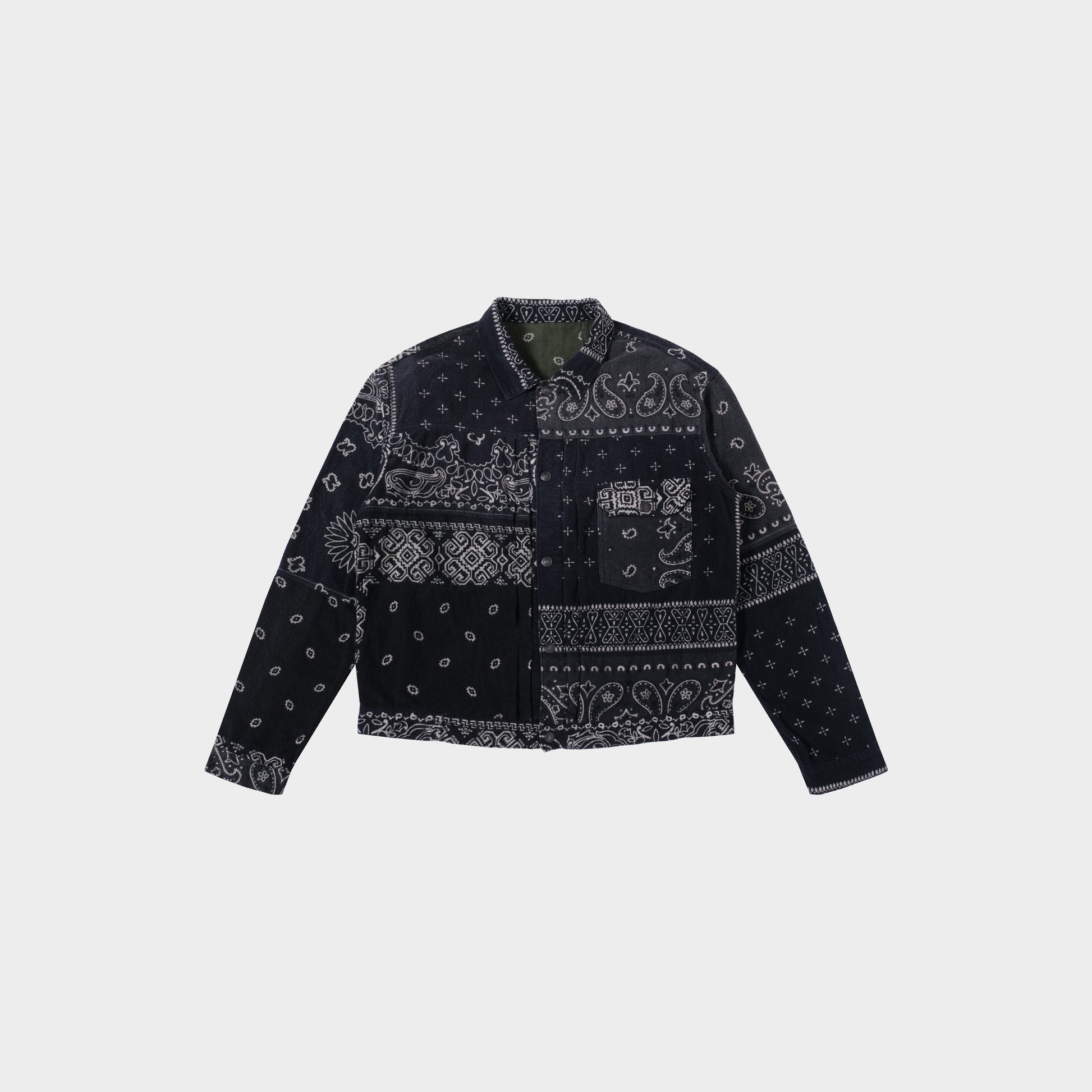 Kapital Flannel Reversible Bandana Print Jacket in Farbe black_khaki
