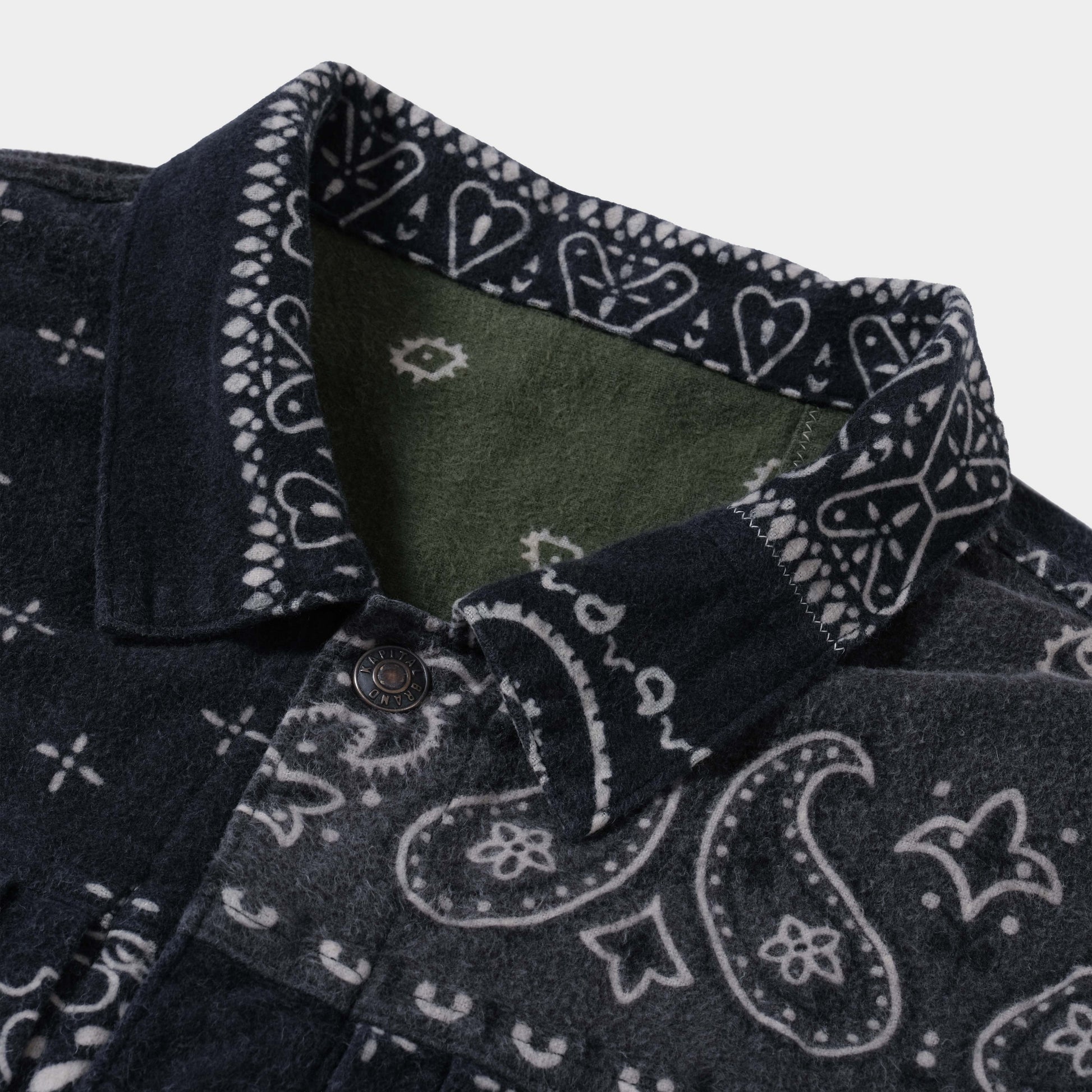 Kapital Flannel Reversible Bandana Print Jacket in Farbe black_khaki