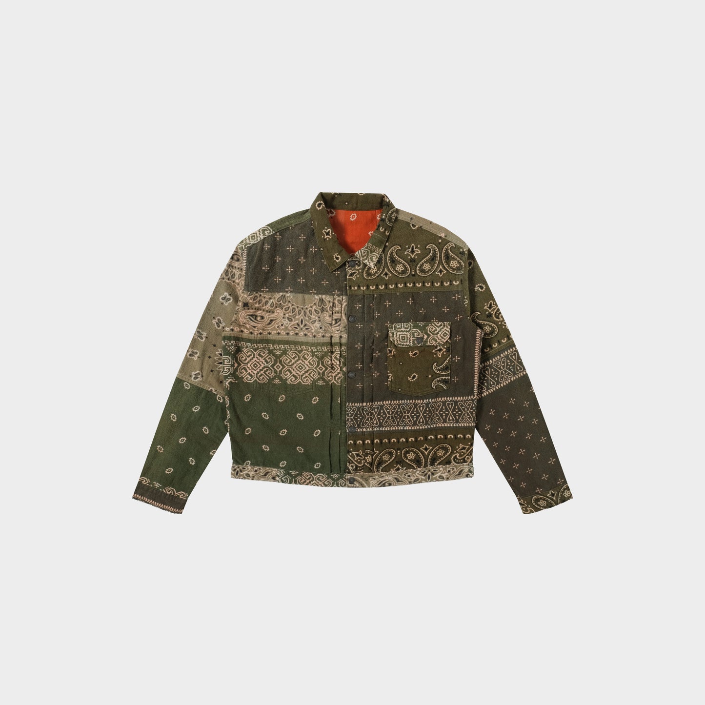 Kapital Flannel Reversible Bandana Print Jacket in Farbe khaki_orange