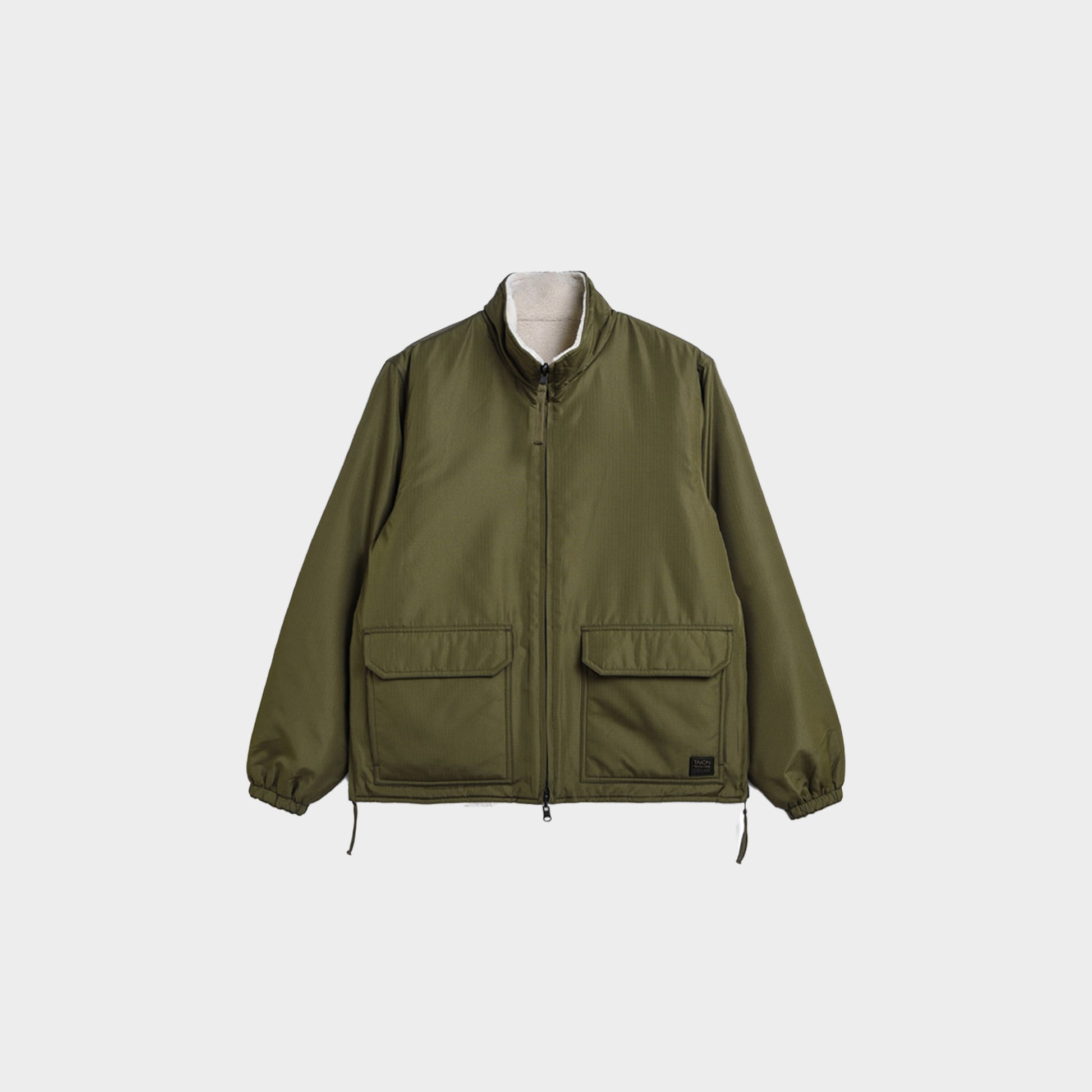 TAION Non Down Military Reversible Boa Hi Neck Jacket in Farbe darkolive_cream