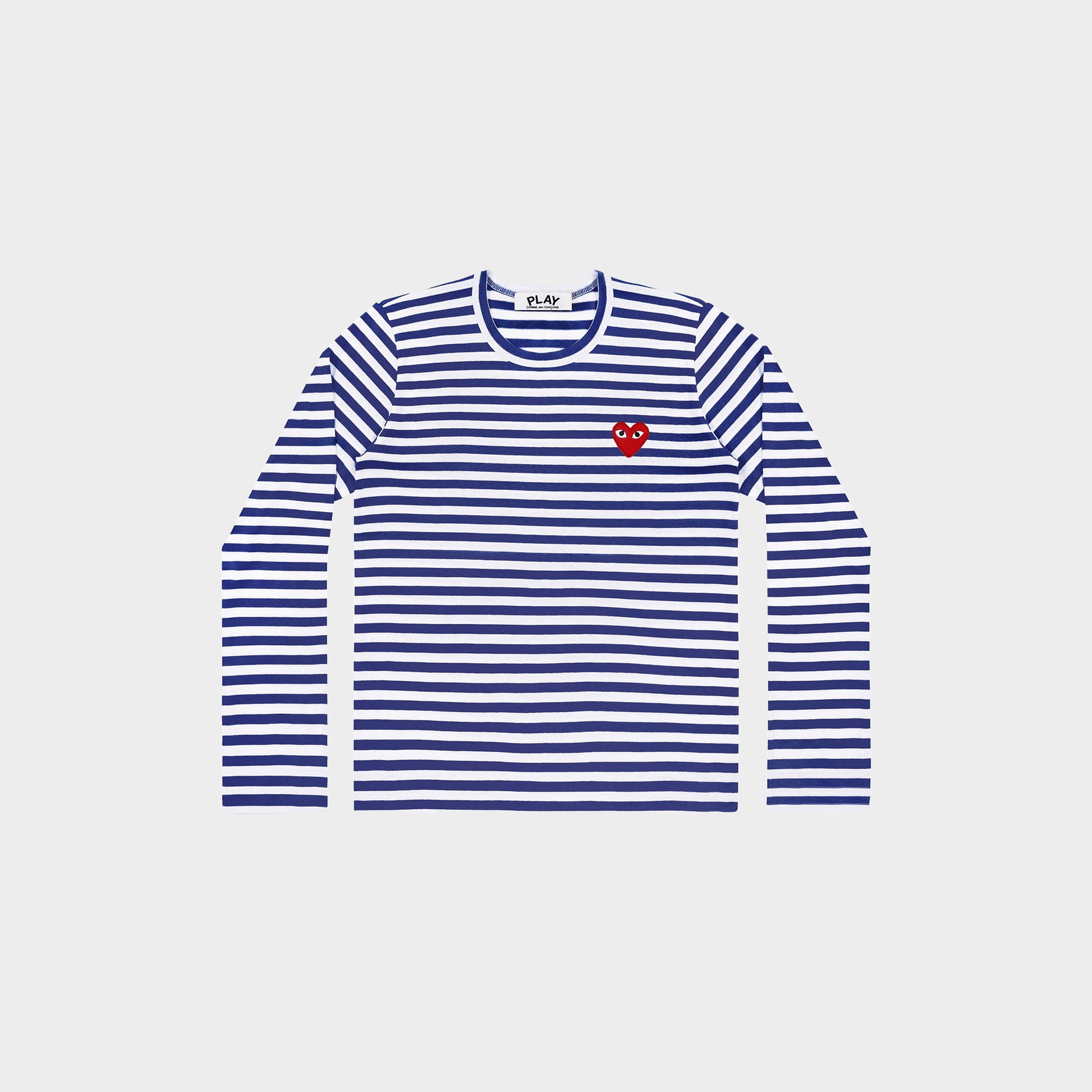 CDG Play Striped Longsleeve - Red Emblem Knit in Farbe blue