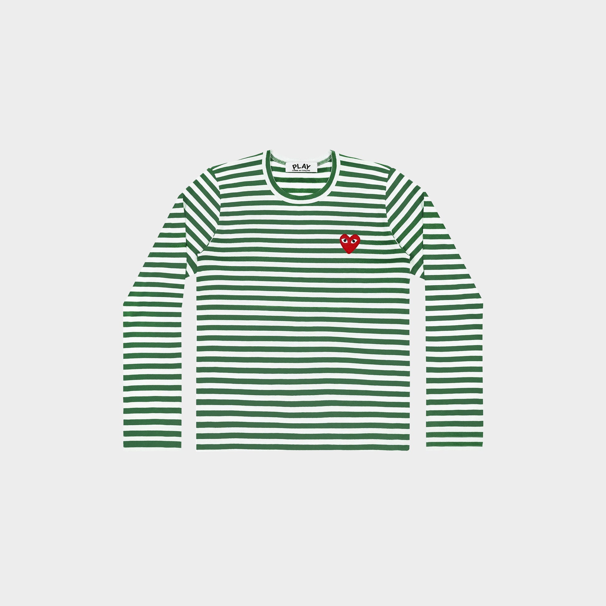 CDG Play Striped Longsleeve - Red Emblem Knit in Farbe green