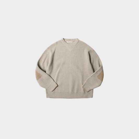 Patch Round Pullover Knit Oatmeal
