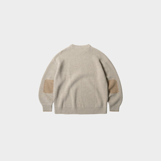 Patch Round Pullover Knit Oatmeal