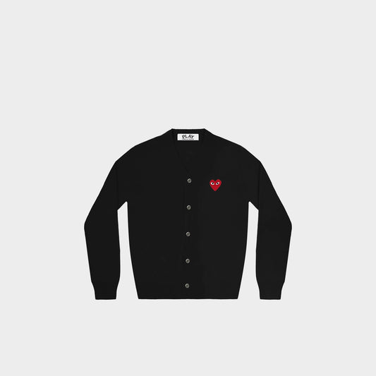 CdG Play V-Neck Cardigan / Red Heart Emblem in Farbe black