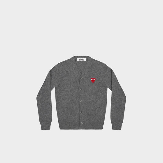 CdG Play V-Neck Cardigan / Red Heart Emblem in Farbe grey