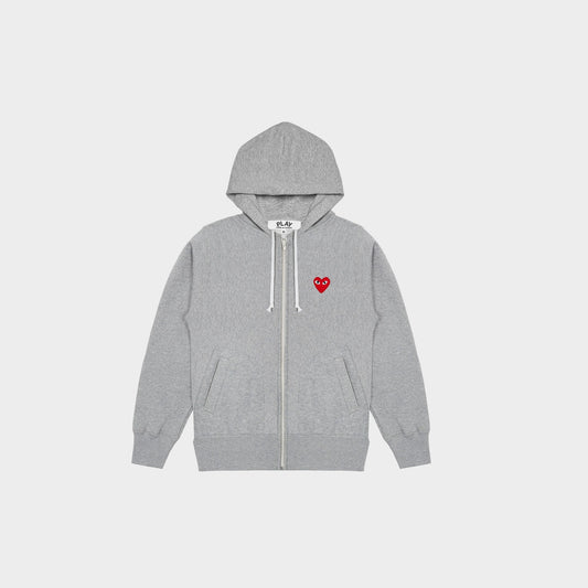 CdG Play Zip Hoodie - Grey / Red Heart Emblem in Farbe grey