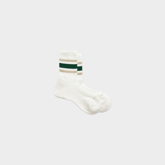 RoToTo Washi Cushion Stripe Crew Socks in Farbe beige_green