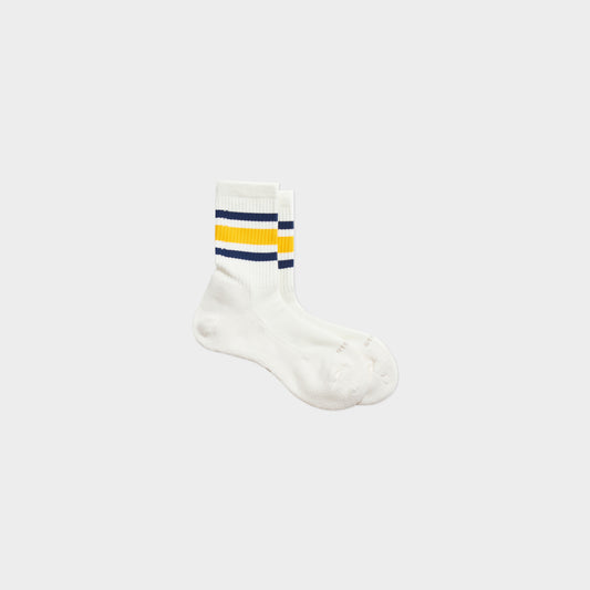 RoToTo Washi Cushion Stripe Crew Socks in Farbe navy_yellow