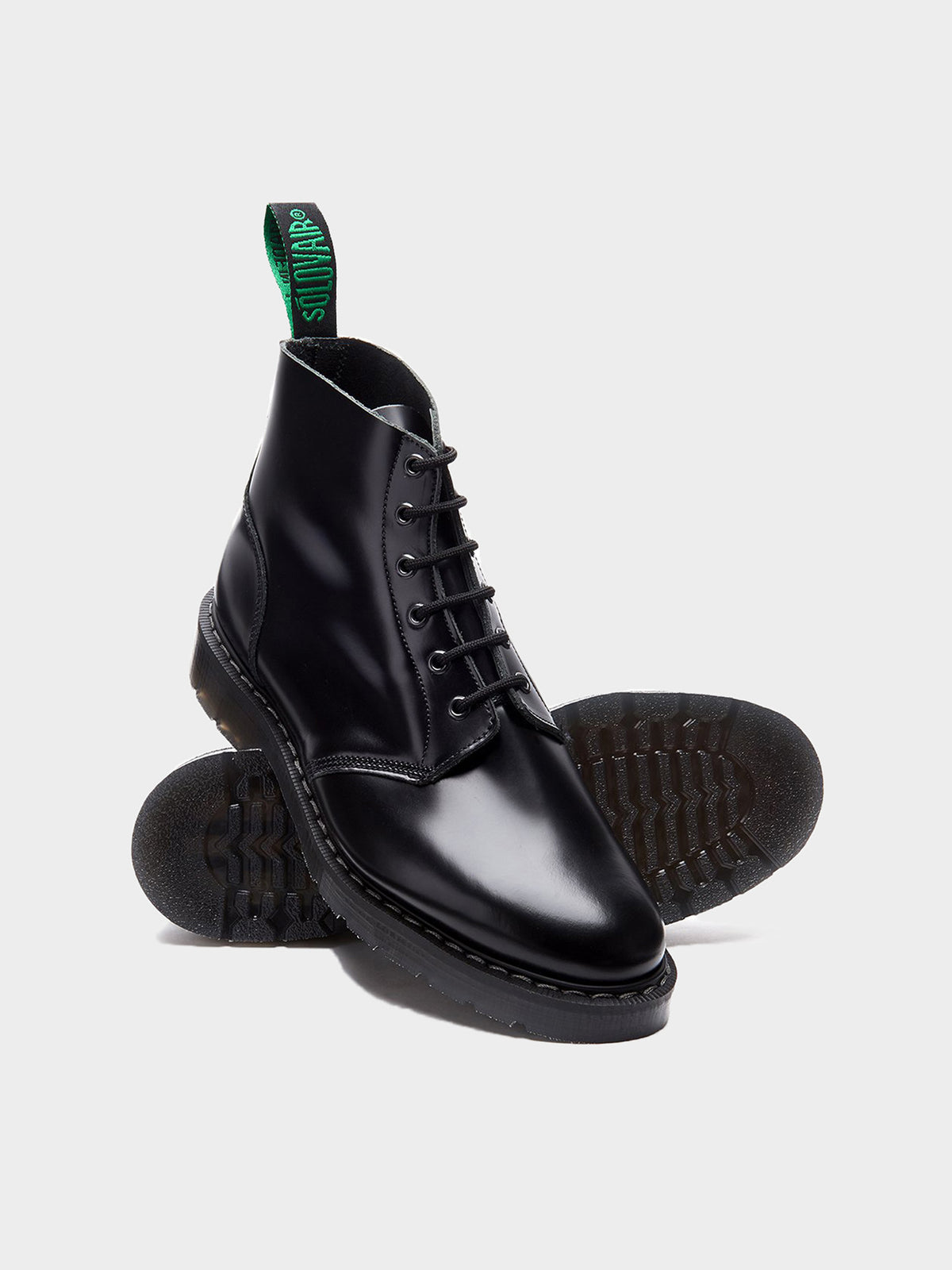 Solovair Hi-Shine 6 Eye Derby Boot in Farbe schwarz