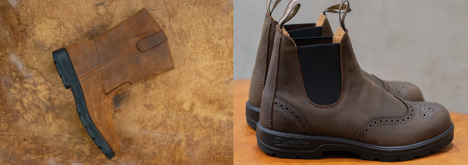 Blundstone Schuhe auf kreativem Hintergrund