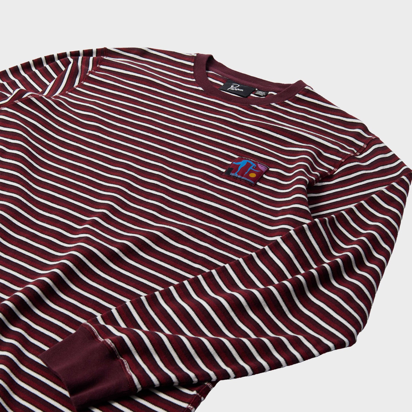 by Parra Tripped Stripes Pique Long Sleeve T-Shirt in Farbe dark_red